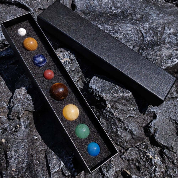 Solar system Eight planets Natural Crystal Healing 8pcs Mini Spheres Agate Tiger eyes Aventurine Specimen Ornament Home Decor