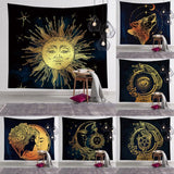 Altar Cloth~Sun and Moon Psychedelic Wall Tarot Tapestry Altar Tarot Cloth Divination Accessories with Art Chakra Home Decorations