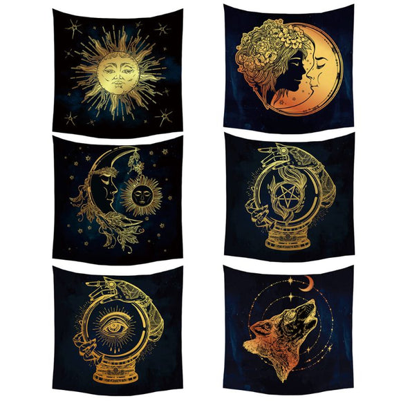 Altar Cloth~Sun and Moon Psychedelic Wall Tarot Tapestry Altar Tarot Cloth Divination Accessories with Art Chakra Home Decorations