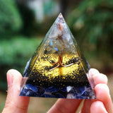 Orgone Pyramid~Tree of Life Orgone Pyramid 60mm Gray Moonstone & Sodalite Stone,Iron Shavings EMF Orgonite Energy Chakra Reiki