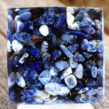 Orgone Pyramid~Tree of Life Orgone Pyramid 60mm Gray Moonstone & Sodalite Stone,Iron Shavings EMF Orgonite Energy Chakra Reiki