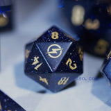 Astrology Gem Dice~7Pcs/Set Blue Sandstone Dice COC Game Dice TRPG DND Games for Opaque D4-D20 Multi Sides Dice for Board Game