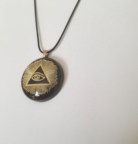 Orgonite® Pendant - all seeing eye orgone® amulet pendant with quartz crystal. Protection from EMF / RF radiation of cell phone