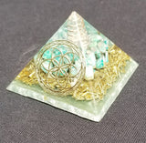 Orgonite® Pyramid Energy Healing Orgone® Pyramids Small seed of life with Amazonite & quartz crystal EMF / RF Protection