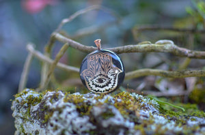 Orgonite® Pendant - Om Aum orgone® amulet pendant with quartz crystal. Protection from EMF / RF radiation of cell phone