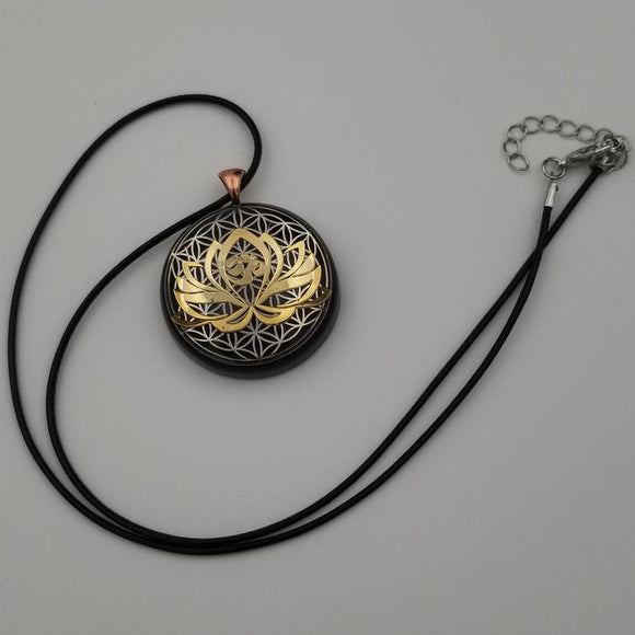 Orgonite® Pendant - Om lotus flower of life orgone® amulet pendant with quartz crystal. Protection from EMF Protection