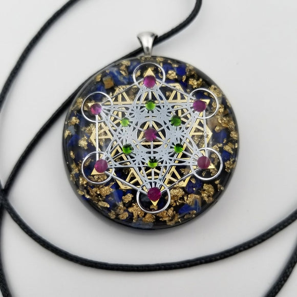 Orgonite® Pendant, Metatrons cube 64 tetrahedron orgone® amulet pendant for Protection of EMF & RF radiaton from cellphones