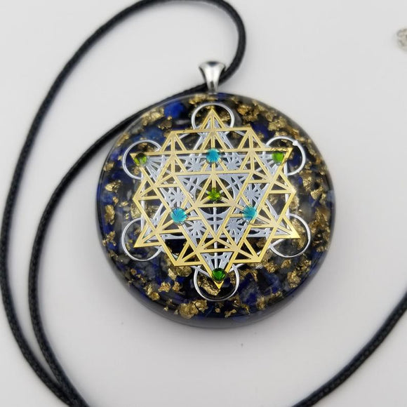 Orgonite® Pendant, Metatrons cube 64 tetrahedron orgone® amulet pendant for Protection of EMF & RF radiaton from cellphones