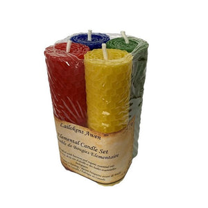 Lailokens Awen Elemental Candle Set - Four 4 1/4" Beeswax Candles, one Yellow, one Red, one Blue, one Green