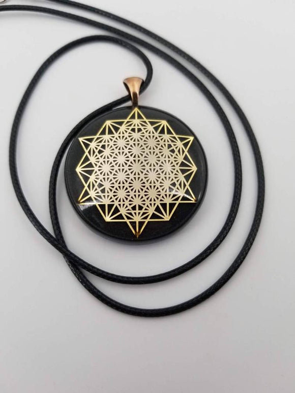 Orgonite® Pendant - 64 tetrahedron orgone amulet pendant with quartz crystal. Protection from EMF / RF radiation of cell phone