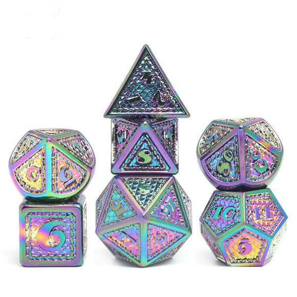 Astrology Dice~Metal Dices 7PCS/Set Metal Dragon Scale Carved Dnd Dice Set Dados Rpg Board Game Polyhedral Dices d4 d6 d8 d10 d12 d20