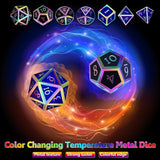 Astrology Dice~Heat Sensitive Metal DND Dice Set Color Changes by Temperature Polyhedral Dicesfor Role Playing Dungeons and Dragons(Colorful Black Blue)