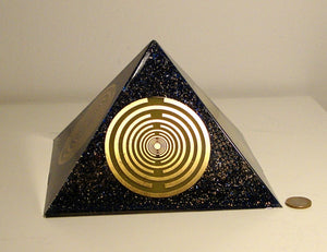 Orgone orgonite® Giant Pyramid All Powerful, blue Orgone Generator, 5 gold plated 24K MWO Lakhovsky, Golden Ratio Antenna, Quintuple power