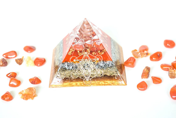 Large Orgonite® Pyramid Metatron Orgonite®Series with Orange carnelian, Sacral/Hara Chakra