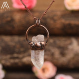 Natural White Pink Quartz Point Beads Pendant Bronze Chains Necklace For Women Druzy Agates Stone Beads Jewelry Dropshipping - Necklace