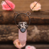 Natural White Pink Quartz Point Beads Pendant Bronze Chains Necklace For Women Druzy Agates Stone Beads Jewelry Dropshipping - Necklace