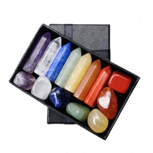 1 Giftbox 7 chakela Crystal Energy Mini Points and Tumbles Amethyst Lapis Aventurine crystal healing Gemstones - Avsso