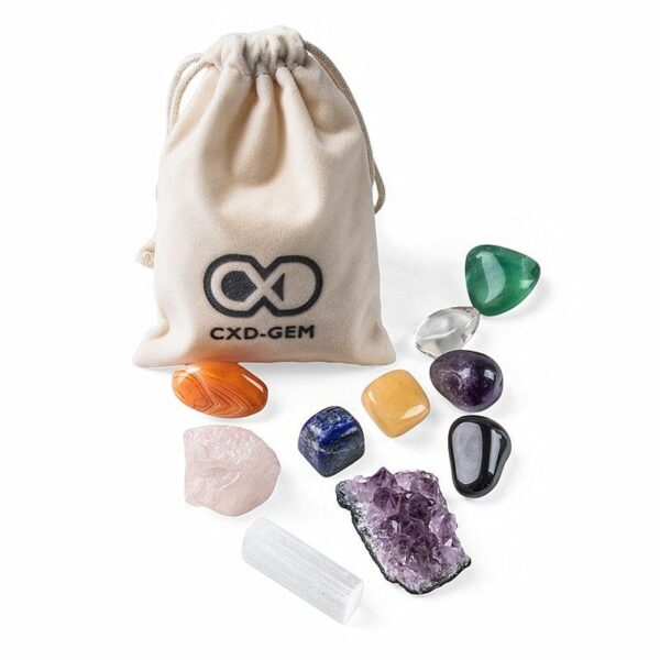 10pcs a bag Natural Crystal Mineral 7 chakras tumbles and Rough Amethyst Cluster Selenite Rose Quartz Gemstones for teaching - Avsso