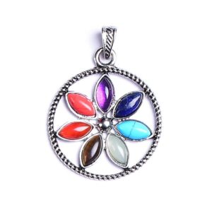 1PC Natural Quartz Seven Chakras Pendant Yoga Healing Tree Of Life Colourful Crystal Reiki Fashion Mineral Jewelry For Women - Avsso