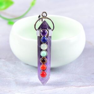 1PC Seven Chakras Rose Quartz Stone Pendant Turquoioses Lazuli Fashion For Men Women Jewelry Colourful Reiki Healing Amulet - Avsso