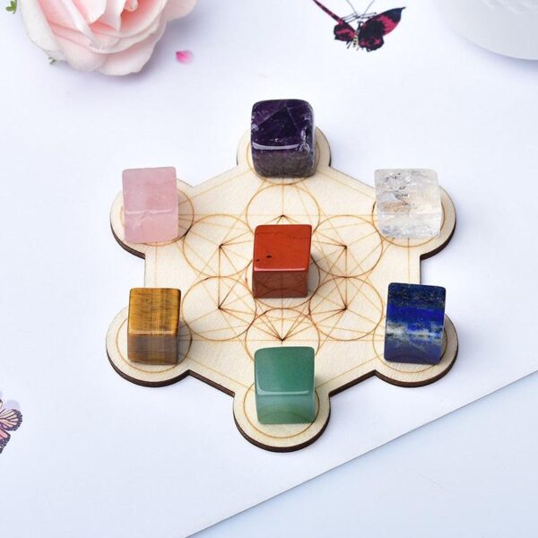 1Set Natural Crystal Cube Stone Seven Chakra Healing Stone Seven Star Array Wood Plate Cube Yoga Chakra Home Decor Diy Gift - Avsso