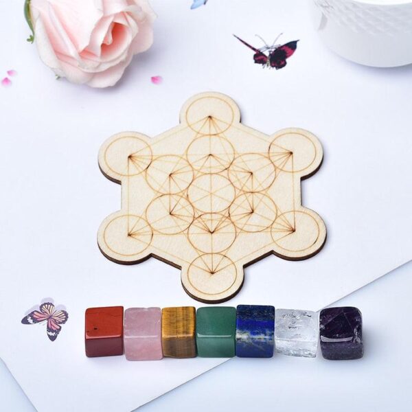 1Set Natural Crystal Cube Stone Seven Chakra Healing Stone Seven Star Array Wood Plate Cube Yoga Chakra Home Decor Diy Gift - Avsso