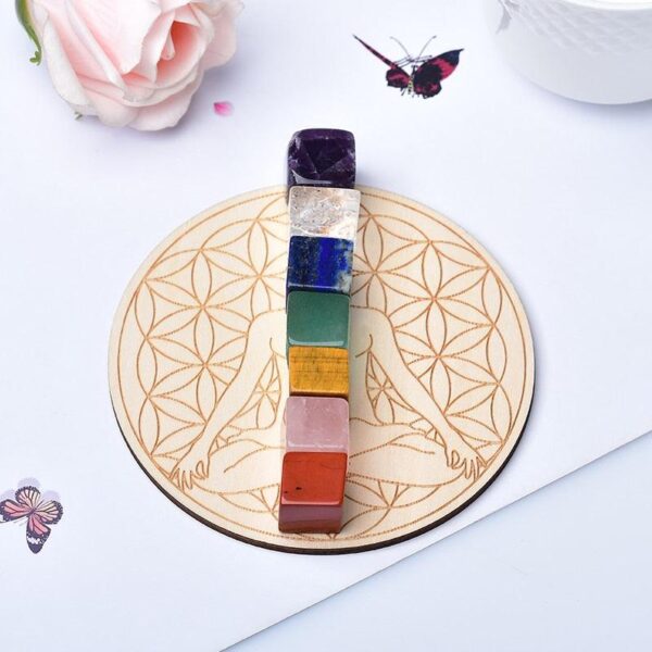 1Set Natural Crystal Cube Stone Seven Chakra Healing Stone Seven Star Array Wood Plate Cube Yoga Chakra Home Decor Diy Gift - Avsso