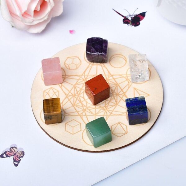 1Set Natural Crystal Cube Stone Seven Chakra Healing Stone Seven Star Array Wood Plate Cube Yoga Chakra Home Decor Diy Gift - Avsso