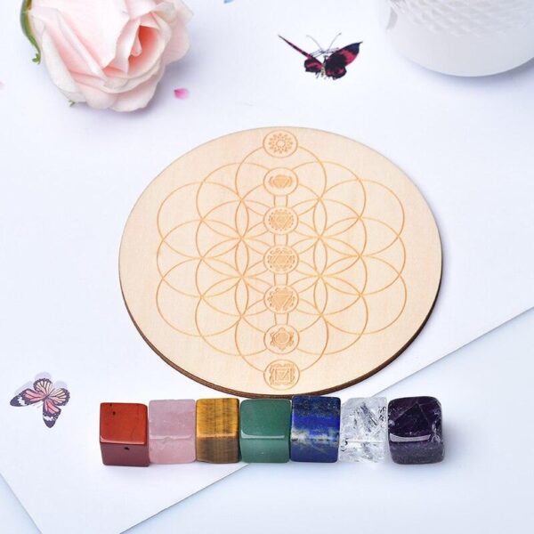 1Set Natural Crystal Cube Stone Seven Chakra Healing Stone Seven Star Array Wood Plate Cube Yoga Chakra Home Decor Diy Gift - Avsso