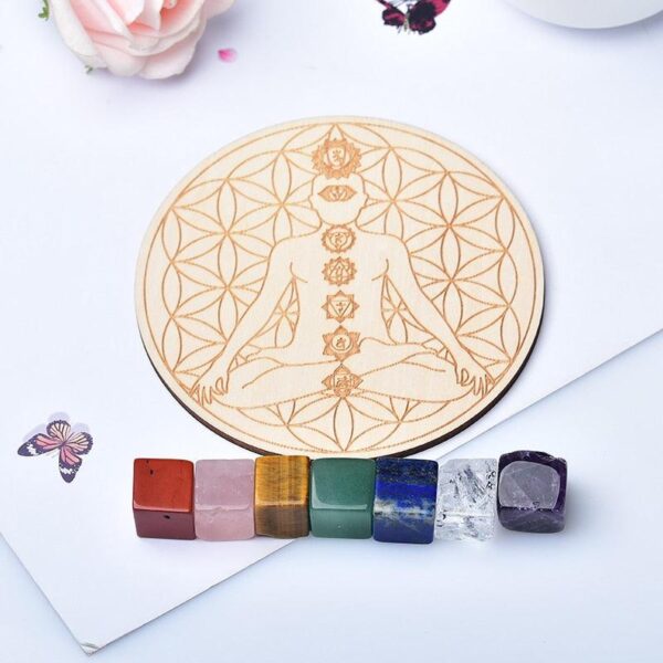 1Set Natural Crystal Cube Stone Seven Chakra Healing Stone Seven Star Array Wood Plate Cube Yoga Chakra Home Decor Diy Gift - Avsso