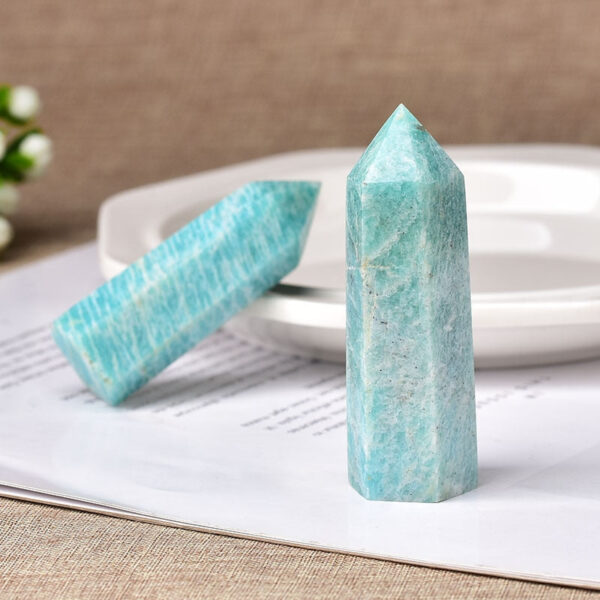 Crystal Point~1pc Natural Crystal Point~ amazonite Healing Obelisk reseda Quartz Wand green Ornament for Home Decor Reiki Energy Stone Pyramid