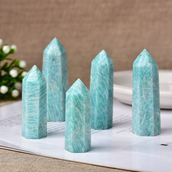 Crystal Point~1pc Natural Crystal Point~ amazonite Healing Obelisk reseda Quartz Wand green Ornament for Home Decor Reiki Energy Stone Pyramid