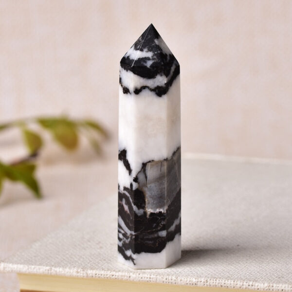 Crystal Point~1pc Natural Stone Crystal Point~ Healing Obelisk Black and White Zebra Quartz Wand Beautiful Ornament for Home Decor Pyramid