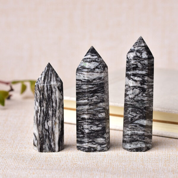 Crystal Point~1pc Natural Striped Stone Crystal Point~ Healing Obelisk Black Gray Quartz Wand Beautiful Ornament for Home Decor Energy Stone