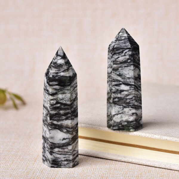 Crystal Point~1pc Natural Striped Stone Crystal Point~ Healing Obelisk Black Gray Quartz Wand Beautiful Ornament for Home Decor Energy Stone