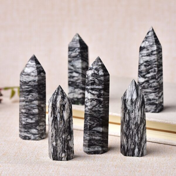 Crystal Point~1pc Natural Striped Stone Crystal Point~ Healing Obelisk Black Gray Quartz Wand Beautiful Ornament for Home Decor Energy Stone