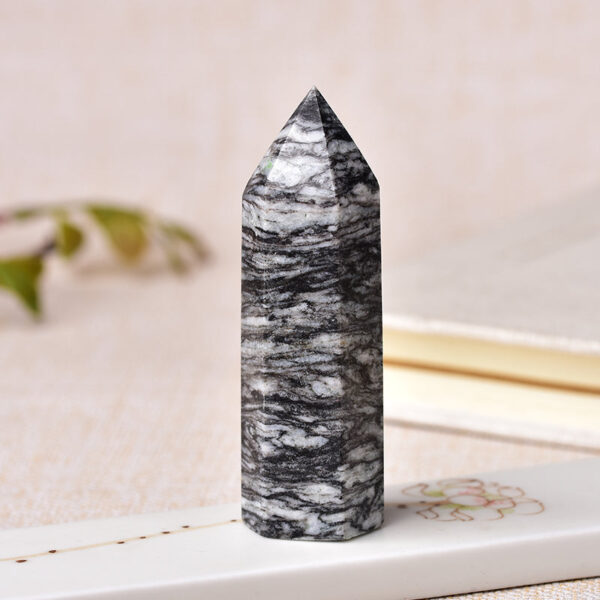 Crystal Point~1pc Natural Striped Stone Crystal Point~ Healing Obelisk Black Gray Quartz Wand Beautiful Ornament for Home Decor Energy Stone