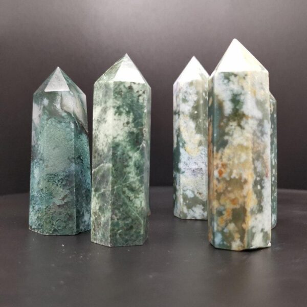 1pcs Natural Crystal Point Moss agate  Healing Stone Chakra 60 to 80mm Home Decoration Reiki - Avsso