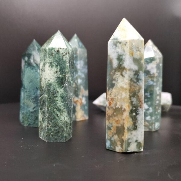 1pcs Natural Crystal Point Moss agate  Healing Stone Chakra 60 to 80mm Home Decoration Reiki - Avsso