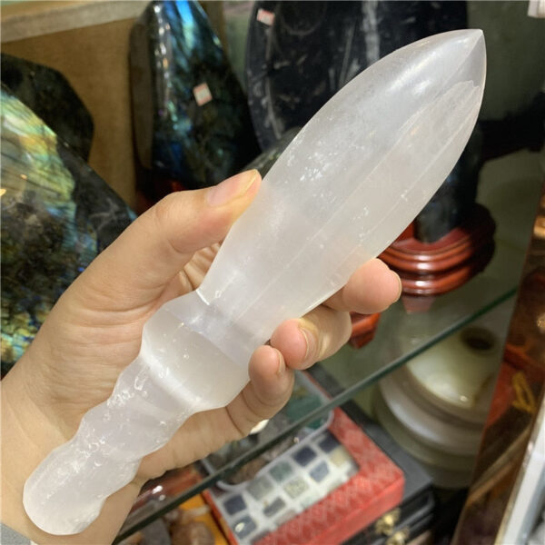 Crystal Healing~1pcs Natural crystal Selenite Carved Healing Stone Dagger Quartz Mineral Gem Wand Chakra Point Gift Wicca Decor