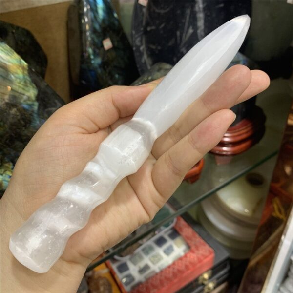 Crystal Healing~1pcs Natural crystal Selenite Carved Healing Stone Dagger Quartz Mineral Gem Wand Chakra Point Gift Wicca Decor
