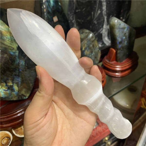 Crystal Healing~1pcs Natural crystal Selenite Carved Healing Stone Dagger Quartz Mineral Gem Wand Chakra Point Gift Wicca Decor
