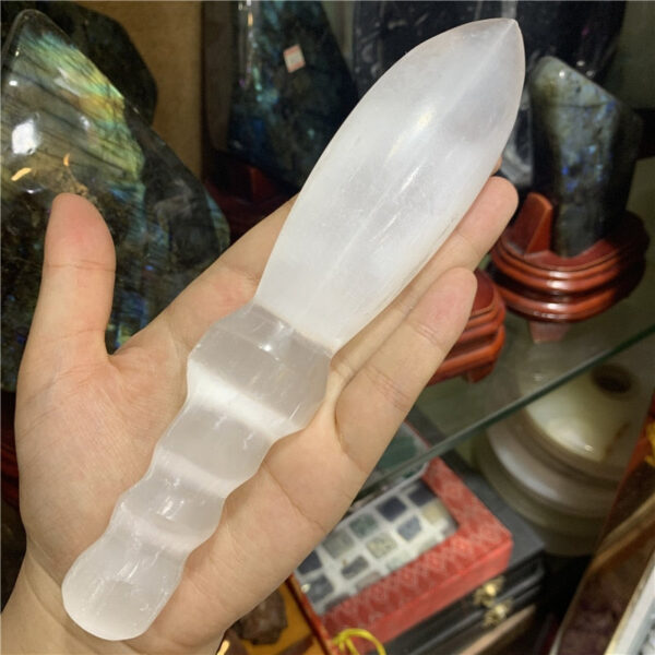 Crystal Healing~1pcs Natural crystal Selenite Carved Healing Stone Dagger Quartz Mineral Gem Wand Chakra Point Gift Wicca Decor