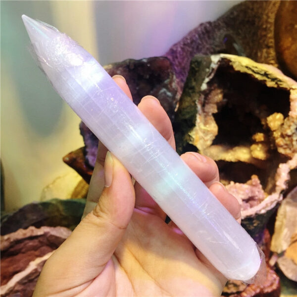 Crystal Healing~1pcs Rock selenite crystal quartz wand Himalayan white gypsum Gemstones massage stick Crystal Reiki healing