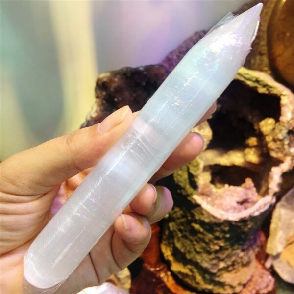 Crystal Healing~1pcs Rock selenite crystal quartz wand Himalayan white gypsum Gemstones massage stick Crystal Reiki healing