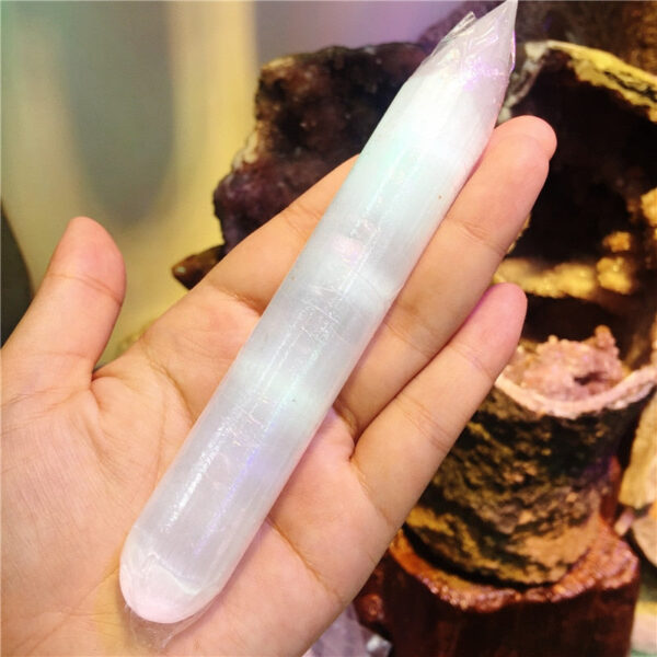 Crystal Healing~1pcs Rock selenite crystal quartz wand Himalayan white gypsum Gemstones massage stick Crystal Reiki healing