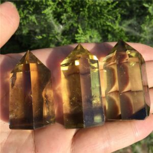 Crystal Healing~3pcs Natural smokey citrine quartz obelisk crystal wand point healing