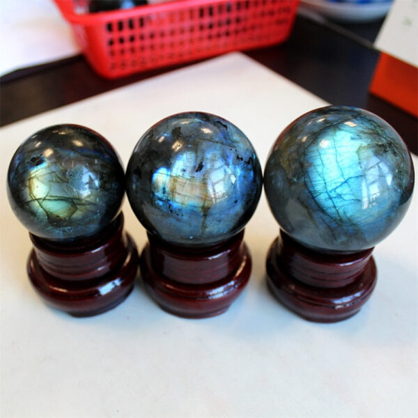 50-70mm Rare Natural Labradorite Sphere Rock Meditation Healing Reiki Quartz Crystal Ball Home Decor With Base - Decorative Balls/snow Globe