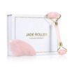 Jade Roller for Face and Gua Sha Scraping Massager Set - 100% Natural Rose Quartz Facial Roller for Eye Neck Skin Anti Aging Healing Slimming Tool（Pink）