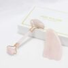Jade Roller for Face and Gua Sha Scraping Massager Set - 100% Natural Rose Quartz Facial Roller for Eye Neck Skin Anti Aging Healing Slimming Tool（Pink）